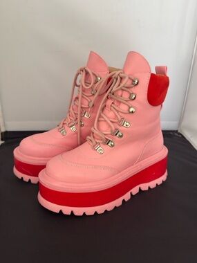 Dolls Kill Pink Platform Lace-Up Women's Boots Goth Lolita Kawaii